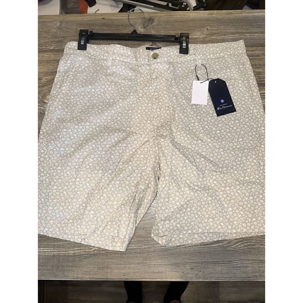 Ben Sherman Men's White TanFloral Chino Shorts Stretch Regular Fit 38 NWT. Y